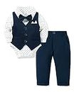 YALLET Baby Boy Clothes Suit 0-18 Months Infant Boy Gentleman Outfits, Dress Shirt+Bowtie+Vest+Pants Set Wedding Party Suits Navy Blue