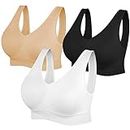 Sports Bras for Women Full Support, Seamless Wireless Yoga Comfort Stretchy Sports Bra 3 Pack