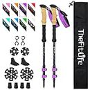 TheFitLife Carbon Fiber Trekking Poles – Collapsible and Telescopic Walking Sticks with Natural Cork Handle and Extended EVA Grips, Ultralight Nordic Hiking Poles for Backpacking Camping (Purple)