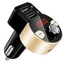 FirstE FM Transmitter Bluetooth 4.2 Car Radio Audio Adapter, FM Modulator Car MP3 Player Handsfree Car Kit Support 5V 3.1A Dual USB Ports/Voltage Detection, Play USB Disk/SD Card(64G) (Gold)