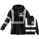 YOWESHOP Hi-Vis Safety Jackets Custom Logo High Visibility Windbreaker Team Work Uniform (X-Large, Black windbreaker + hoodie)