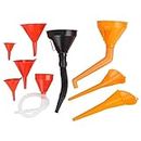 VIDETOL Funnel for Petrol, 9 Pcs Right Angle Flexible Plastic Funnel Set, Universal Car Gasoline Fuel Petrol Engine Funnel with Detachable Spout and Long Mouth Funnels for Motorcycle Car Automotive