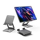 Minthouz Tablet Stand, Adjustable & Foldable Tablet Holder, Compact Aluminum Phone Stand with Anti-Slip Pads, Compatible with All 4.7-12.9 inches Mobile Phones/E-Readers/Tablets/Ultrabooks - Gray