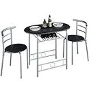 Yaheetech 3-Piece Dining Table Set, Kitchen Table & Chair Sets for 2, Compact Table Set with Built-in Wine Rack for Breakfast Nook, Small Space, Apartment, 35.5�21�30? (LxWxH), Black