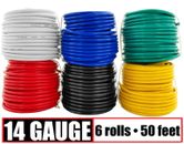 14 Gauge 12v Automotive Primary Wire Remote Cable CCA - 6 Rolls - 50 Feet Each