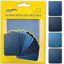 ZEFFFKA Premium Quality Denim Iron-on Jean Patches Inside & Outside Strongest Glue 100% Cotton Assorted Shades of Blue Repair Decorating Kit 12 Pieces Size 3" by 4-1/4" (7.5 cm x 10.5 cm)