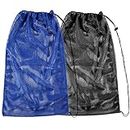 2 Packs Mesh Gear Bag for Snorkel Equipment, Oversized 18" x 27" Mesh Dive Bag Scuba Diving Bag Snorkel Bag Backpack for Snorkeling Gear, Fins, Swimming Gear, Beach and Sports Equipment (Black & Blue)