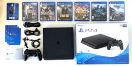 ✅ PS4 Slim 1TB CUH-2115B Complete Bundle Box Controller Cables Mic 6 Games NICE!