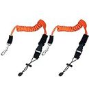 kuou 2pcs Kayak Paddle Leash, Safety Elastic Kayak Paddle Rope Canoeing Accessories with Adjustable Belt Button and Metal Hooks for Canoeing Boating Surfing (Orange)
