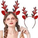 Vsdski Christmas Headband Red Elk Antlers Bell Glitter Christmas Head Hoop Festival Cosplay Costume Hair Accessories for Women Girls Holiday Head Decoration 1Pcs
