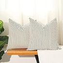 Airbin Linen Farmhouse Striped Throw Pillow Covers 18 x 18 Inch Square, Pack of 2 Decorative Pillow Cases for Sofa Couch Chair Patio Bedroom Modern Decor Indoor Outdoor