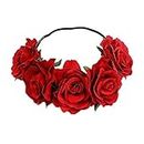 Tvoip Rose Floral Crown Garland Flower Headband Headpiece for Wedding Festival (Red)