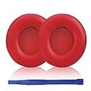 Solo 2 almohadillas de repuesto con cable de piel de proteína y espuma de memoria para los oídos compatibles con Beats by Dr. Dre Solo2 con cable en la oreja (no apto solo 2.0/3.0 inalámbricos) - rojo