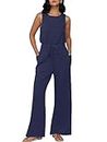 Trendy Queen Womens Jumpsuits Casual Dressy 2024 Jumpers Summer Outfits Sleeveless Wide Leg Rompers Overalls Fashion Clothes, Navy, Medium