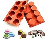 2PCS Round Cylinder Cookie Mold, BREEZO Chocolate Candy Mold, Silicone Baking Moulds for Sandwich Cookies Muffin Cupcake Soap Brownie Cake Bread Pudding and Jello (8-Cavity)