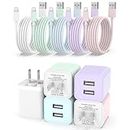 5Pack iPhone Charger [MFi Certified], iGENJUN Dual Port USB Wall Charger Block Adapter with 6FT Lightning Cable Fast Charging Data Sync Cords for iPhone 14 13 12 11 Pro Max XR XS Plus-Multicolor