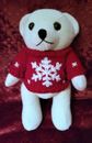 PIER 1 IMPORTS White 10" Teddy Bear Red Sweater Christmas Snowflake Winter 