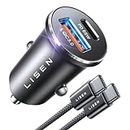 LISEN 95W USB C Car Charger Adapter Fast Charge [All Metal] Cigarette Lighter USB Charger Fast Charging PD65W Dual Port Car Phone Charger for iPhone 15 Pro Max Plus 14 Samsung Galaxy S23 iPad Pro
