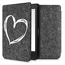 kwmobile Case Compatible with Kobo Nia - Book Style Felt Fabric Protective e-Reader Cover Folio Case - Brushed Heart White/Dark Grey