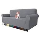 MAXIJIN Funda elastica para sofa, 1 Pieza para Sala de Estar Jacquard Protector de Muebles para Perros (3 Plaza, Gris Claro)