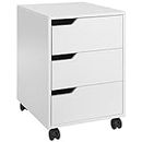 HOMCOM 3 Drawer File Cabinet, Mobile Vertical Filing Cabinet with Wheels, Office Storage Organizer, White