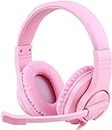 Meedasy Kids Adults Over-Ear Gaming Headphone for Xbox One, Bass Surrounding Stereo, PS4 Gaming Headset with Microphone and Volume Control for Laptop, PC, Wired Noise Isolation (Pink)