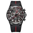 Affute Mens Watches Sports Waterproof Chronograph Watch with Silicone Strap, Date, Luminous Quartz Wristwatch (Black red)