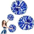 YOCOMEY 2Pcs Plastic Cheerleading Pom Poms with Baton Handle, Premium Cheerleader Pompoms Kit, Cheering Hand Flowers for Sports Game Dance Fancy Dress Night Party (Blue/White)