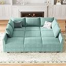 HONBAY Modular Sofa Sectional Sleeper Couch with Ottomans Reversible Sleeper Sectional Sofa Modular Couch with Storage, Aqua Blue