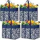 WOWBOX Reusable Grocery Bags Foldable Tote Bags Bulk with Reinforced Handles Shopping Bags for Groceries Heavy Duty Large Bags Kitchen Reusable Grocery Bags with Waterproof Coating 4-Pack, Blue