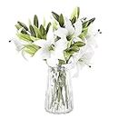 6Pcs Artificial Tiger Lily Flowers, Artifical Lily Flowers, Real Touch Fake Flowers, Long Stem Artificial Stargazer Lilies for Wedding Home Party Garden Office Hotel Decor(White)