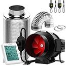 VIVOSUN 6 Inch 390 CFM Inline Fan with Speed Controller, 6 Inch Carbon Filter and 8 Feet of Ducting, Temperature Humidity Monitor for Grow Tent Ventilation