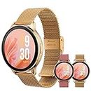 Vibez by Lifelong Premium Luxury Smartwatch for Women with Metal Strap & HD Display, BT Calling, Multiple Watch Faces, Health Tracker, Sports Modes & Free Silicone Strap Smart Watch (Emerald, Gold)
