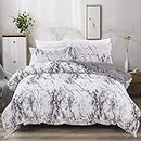 Marble Comforter Set King White Gray Marble Printed Bedding Solid Comforter Set for All Seasons, 3 Pieces(1 Comforter+2 Pillowcases),Soft Microfiber Bedding Set 103"x90"
