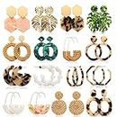 LANTAI 16 Pairs Trendy Acrylic Rattan Earrings for Women-Fashion Summer Beach Statement Earrings Resin Dangle Drop Earrings Vacation Gift Jewelry