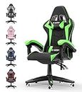 Bigzzia Gaming Chair Office Chair, Reclining High Back PU Leather Computer Desk Chair with Headrest and Lumbar Support, Adjustable Swivel Rolling Video Game Chairs Ergonomic Racing Chair, Green