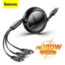Baseus 3 in 1 100W USB C Cable Retractable Fast Charger for iPhone Type C Micro