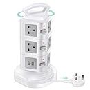 【Retractable】GLCON Tower Power Strip with USB 4 Ports Surge Protector Extension Lead 3M 10 Way Outlets Multi Plug Individual Switches Electric Socket