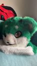 fur suit costume head - green/ black and white Hardly been worn great condition