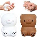 2 PCS Squishy White Bear Stress Ball Brown Bear Squeeze Ball - Dough Balls Fidget Toy - Stretchy Stress Balls for Kids and Adults, 2 Colors Squishy Ball for Anxiety Relief, Focus, Relax