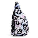 Vera Bradley Women's Cotton Mini Sling Backpack Bookbag, Plum Pansies - Recycled Cotton, One Size