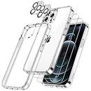 JETech 3 en 1 Funda para iPhone 12 Pro MAX 6,7 Pulgadas con 2 Protector Pantalla y Protector Lente Cámara, Carcasa Antiamarillo y Cristal Vidrio Templado Cobertura Completa (Transparente)