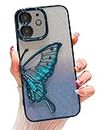 Americhome Designed for iPhone 11 Cover with Butterfly Design Glitter Cute Women Teen Girls Back Cover Cases for iPhone 11 (Blue)