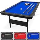 GoSports 7 ft Billiards Table - Portable Pool Table - Includes Full Set of Balls, 2 Cue Sticks, Chalk, and Felt Brush - Blue