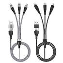 2Pack Multi Charging Cable, 5 in 1 USB A/C Fast Charging Cord with IP Micro USB Type C Adapter, Nylon Braided Multiple Charger Cable for Cell Phone 14 13 12 11 Xs 8 7 6 Samsung Galaxy Huawei Tablets