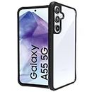 RIGGEAR Shockproof Tough Hybrid Armor Back Cover Case Compatible with Samsung Galaxy A55 5G (Clear PC + Black TPU Bumper)