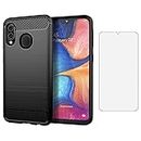 Asuwish Phone Case for Samsung Galaxy A20e with Tempered Glass Screen Protector Cover and Cell Accessories Silicone Slim Thin Rugged Soft TPU Rubber A 20e 20ae Galaxya20e Women Men Carbon Fiber Black