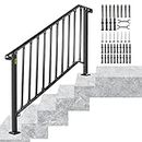 VEVOR Handrail for Outdoor Steps, 4-5 Steps Black Fence Outdoor Handrail, Adjustable Metal Staircase Handrail, Thickened Stair Railings for Porch Railing, Deck Handrail