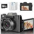 Digital Camera AutoFocus 4K 56MP UHD Vlogging Camera with 16X Digital Zoom 3.0 Inch Compact Camera with 180 Degree Rotation Flip Screen Camera for Beginners Adults 32GB Micro SD Card & 2 Batteries