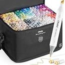 200 Colors Alcohol Art Markers, Ohuhu Dual Nibs Fine & Chisel Coloring Marker Pen for Teens, Alcohol-based Drawing Markers for Adult Colouring w/ 1 Colorless Marker Blender Pen Gift